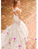 Beaded Lace Embroidery Printed Tulle Keyhole Back Wedding Dress